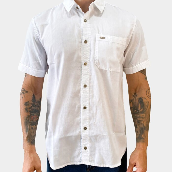 Camisa Hombre Manga Corta Slim Fit Algodón Texturizado – Blanca