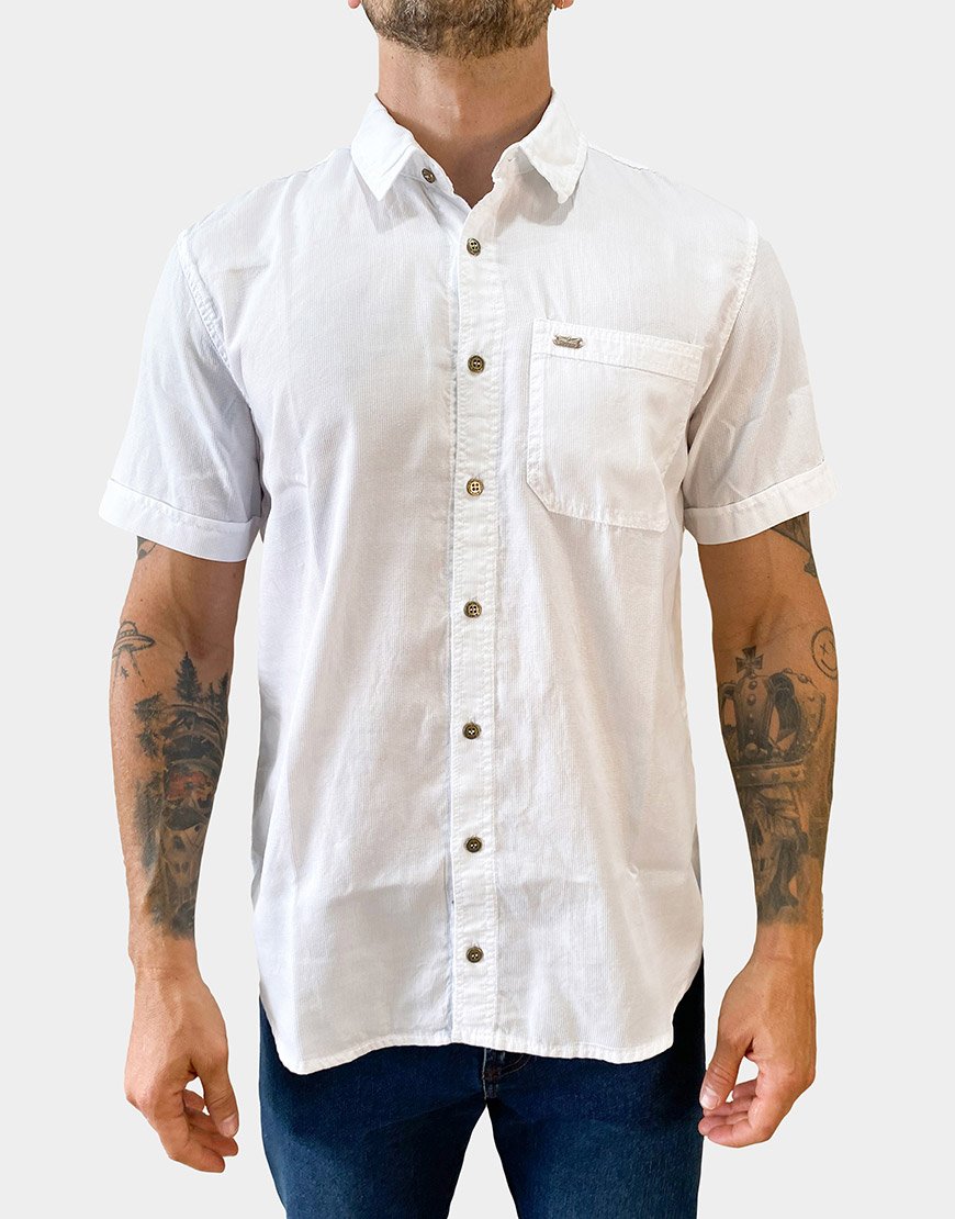 Camisa Hombre Manga Corta Slim Fit Algodón Texturizado – Blanca