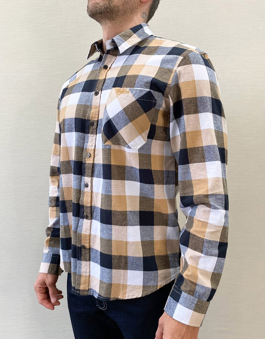 Camisa Leñadora Hombre Manga Larga Cuadros – Mostaza Negro