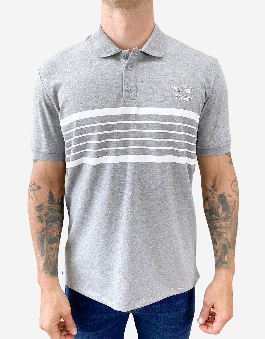 Polo Hombre Piqué Regular Fit con Estampado de Líneas – Gris Jaspe