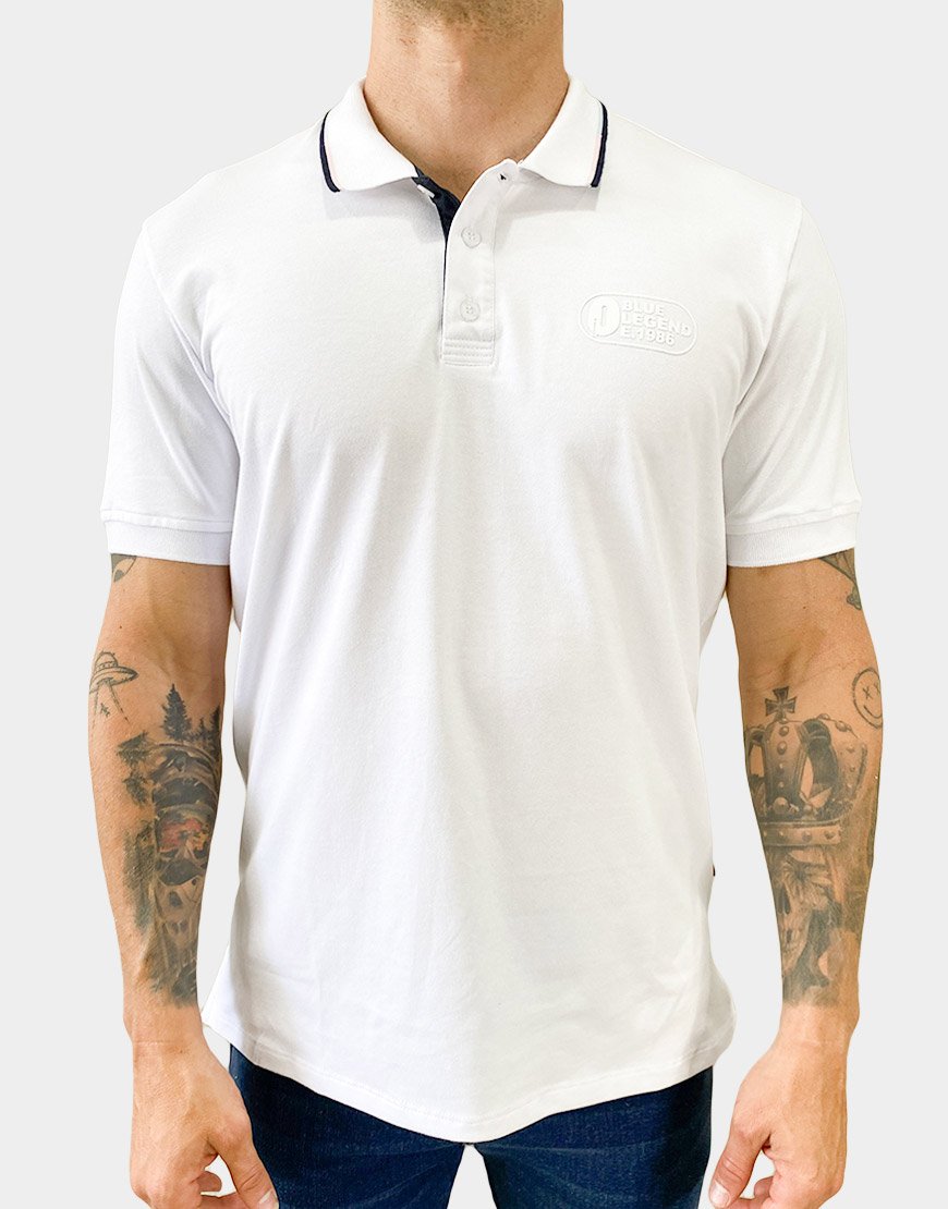 Polo Hombre Algodón Piqué Regular Fit con Estampado en Relieve – Blanco