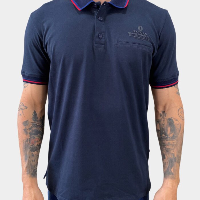 Polo Hombre Algodón Piqué Regular Fit con Bolsillo Ribete – Azul Oscuro
