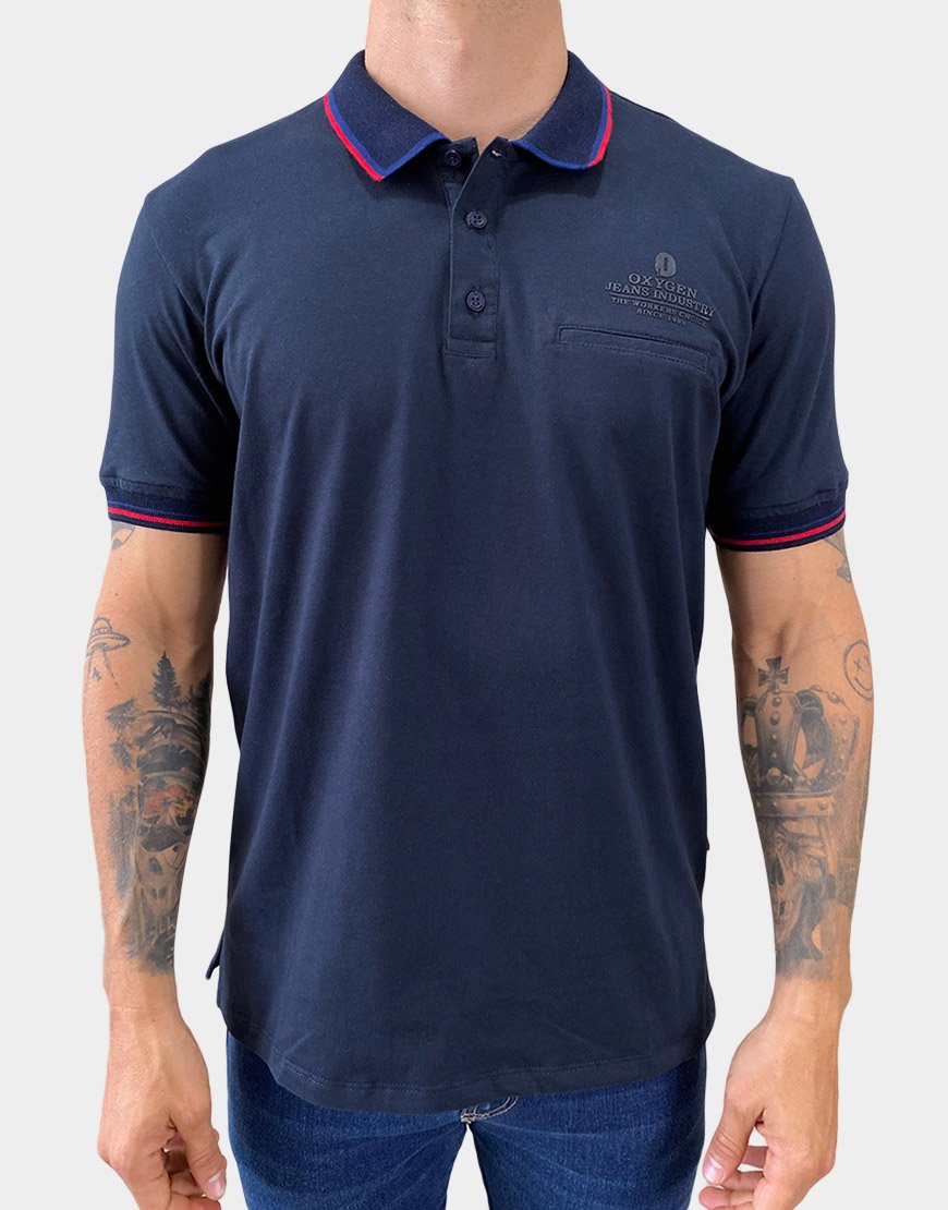 Polo Hombre Algodón Piqué Regular Fit con Bolsillo Ribete – Azul Oscuro