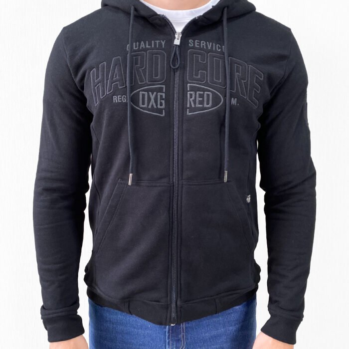 Buso Hombre Hoodie Algodón Perchado Cierre Frontal – Negro