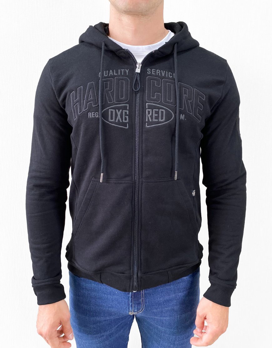 Buso Hombre Hoodie Algodón Perchado Cierre Frontal – Negro