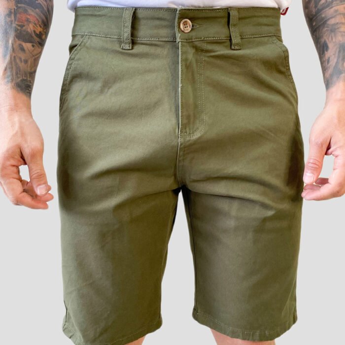 Bermuda Hombre Chino Clásica Drill – Verde Militar
