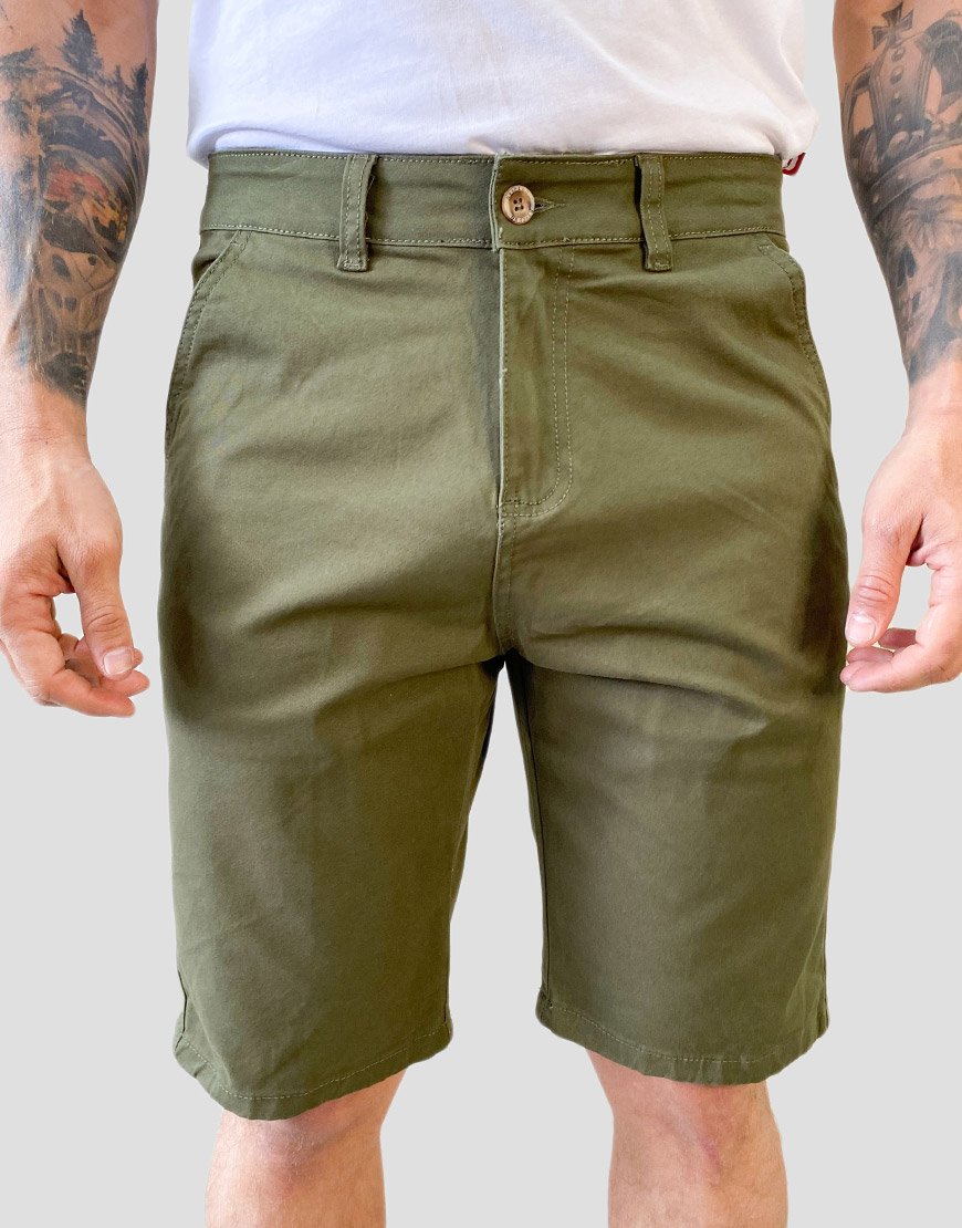 Bermuda Hombre Chino Clásica Drill – Verde Militar