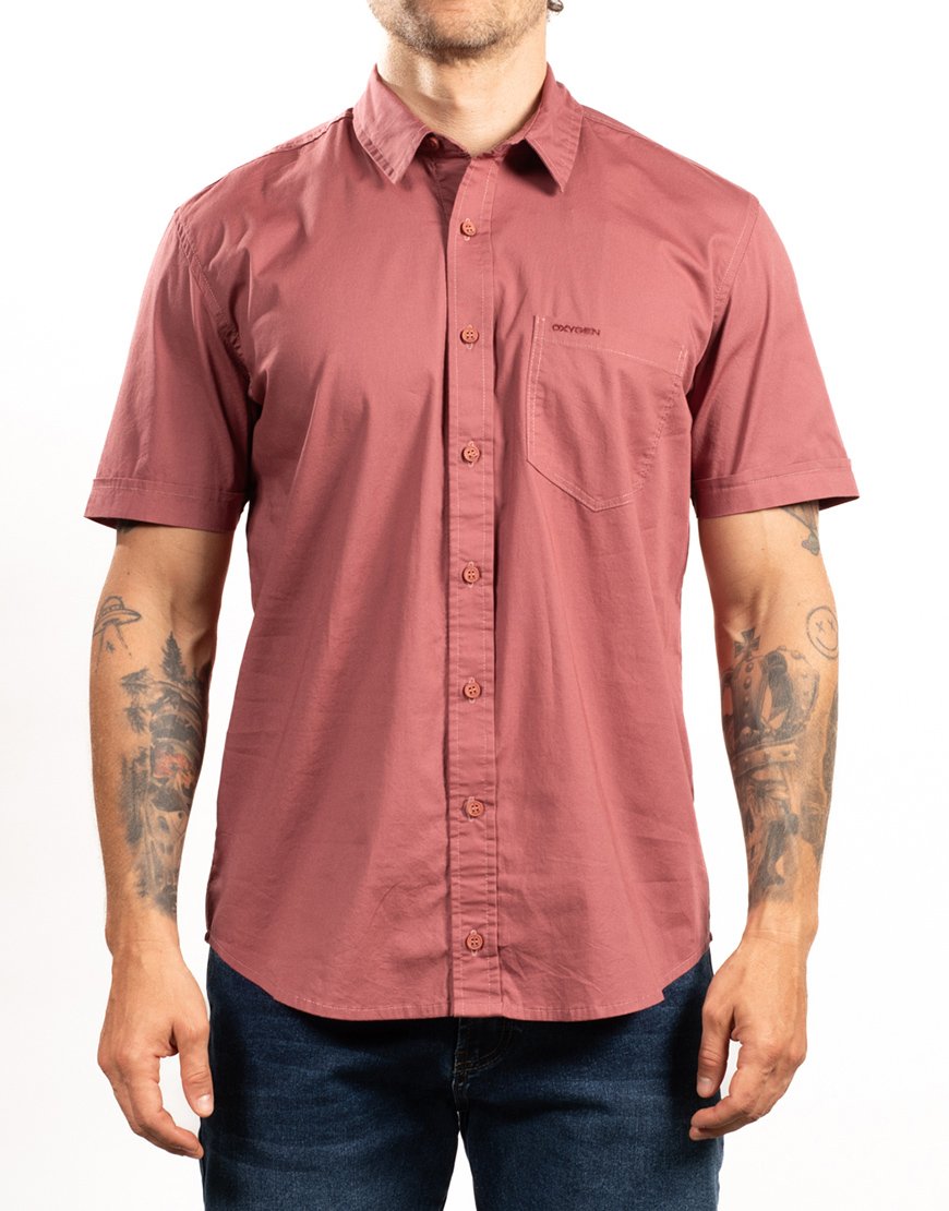 Camisa Hombre Manga Corta Regular Fit – Terracota Rosado