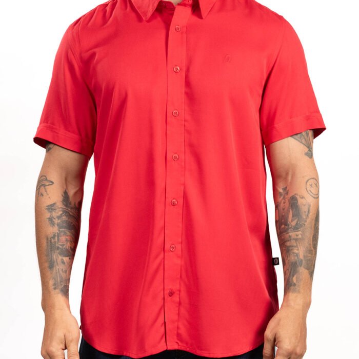 Camisa Hombre Regular Fit Manga Corta Algodón Ligero – Roja