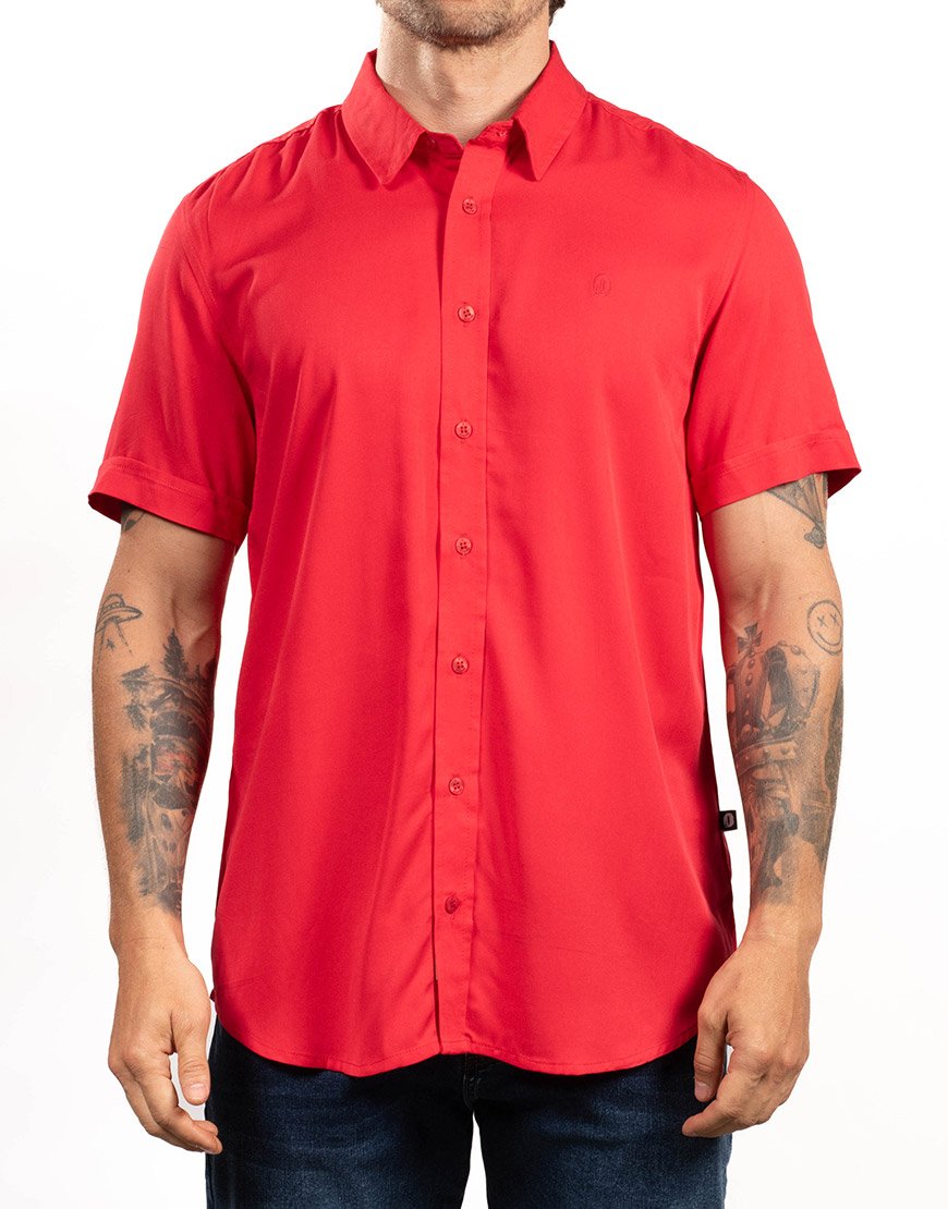 Camisa Hombre Regular Fit Manga Corta Algodón Ligero – Roja