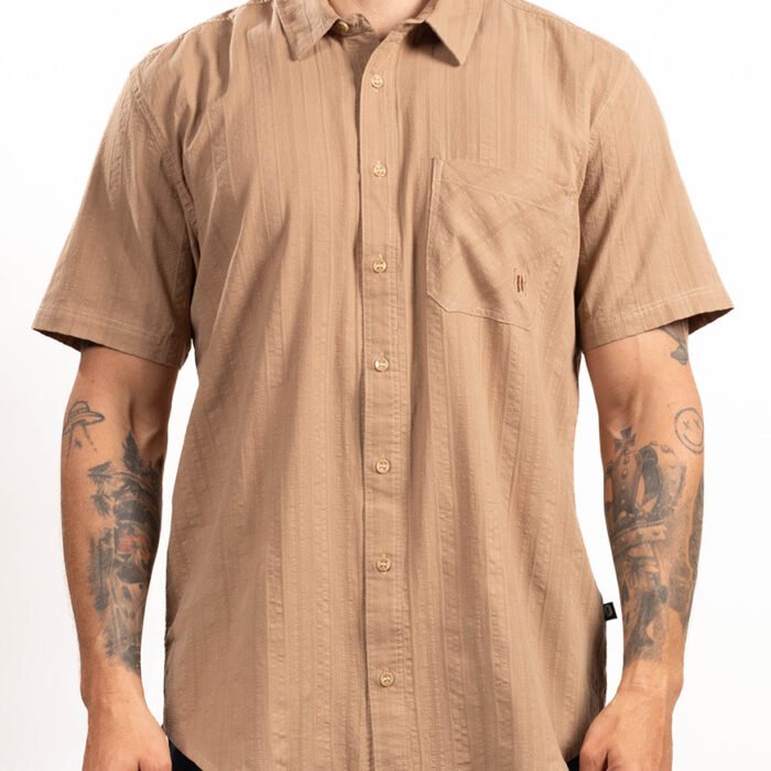 Camisa Hombre Manga Corta Regular Fit Texturizada – Caqui