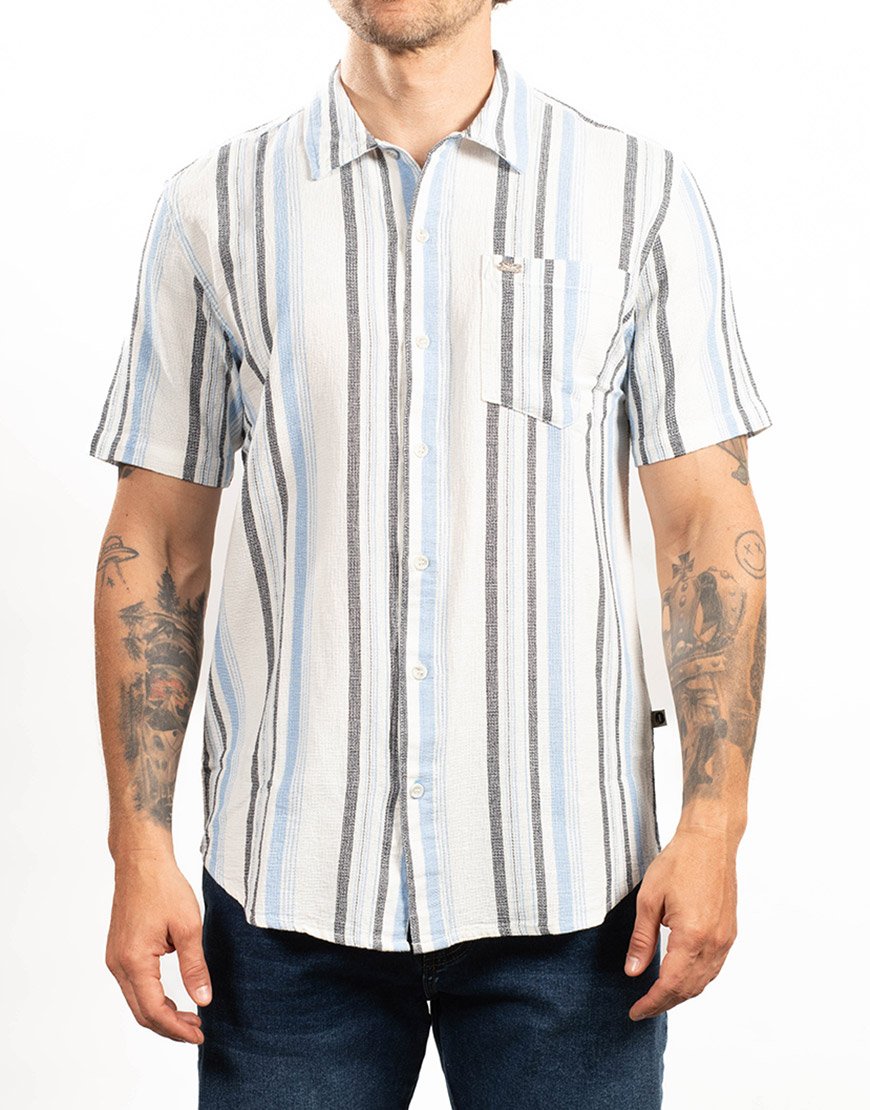 Camisa Hombre Manga Corta Regular Fit Rayas Texturizada