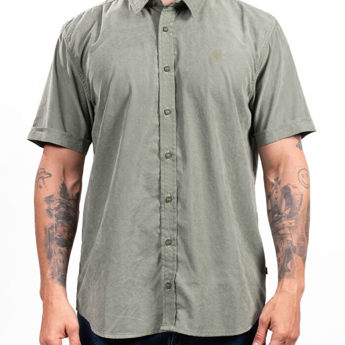 Camisa Hombre Manga Corta Regular Fit Acabado Soft – Verde Oliva