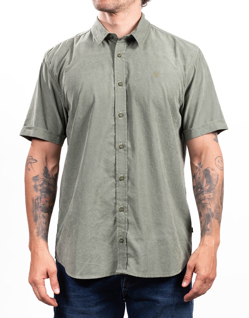Camisa Hombre Manga Corta Regular Fit Acabado Soft – Verde Oliva