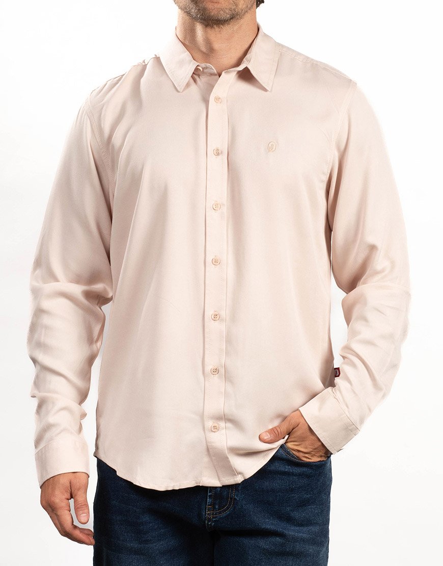 Camisa Hombre Manga Larga Algodón Ligero Regular Fit – Marfil