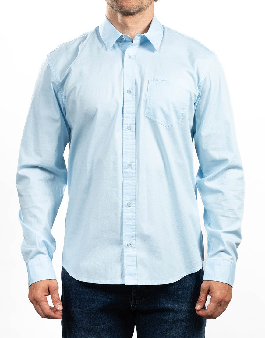 Camisa Hombre Manga Larga Classic Fit Algodón – Azul Claro