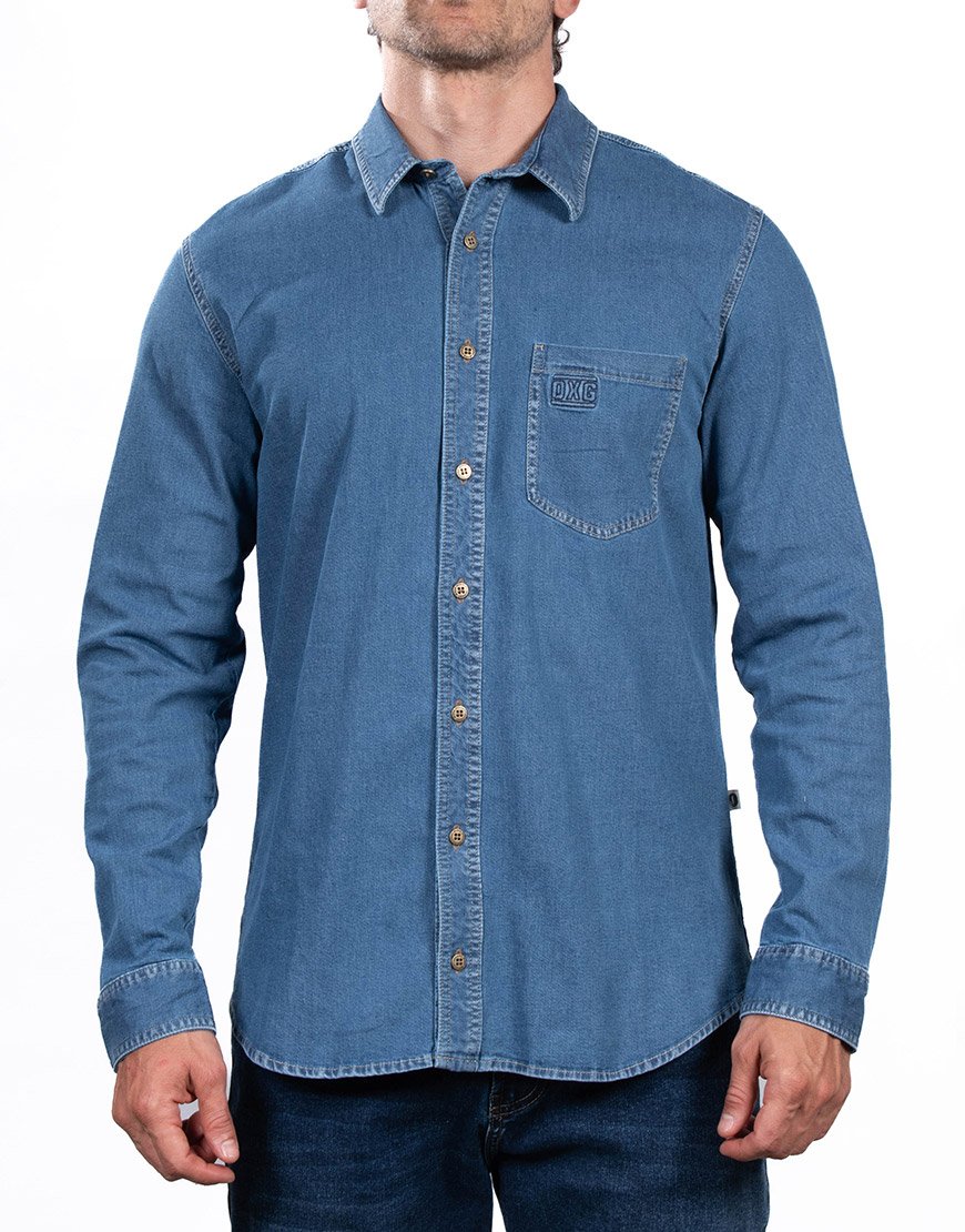 Camisa Hombre Manga Larga Denim Regular Fit – Azul Índigo