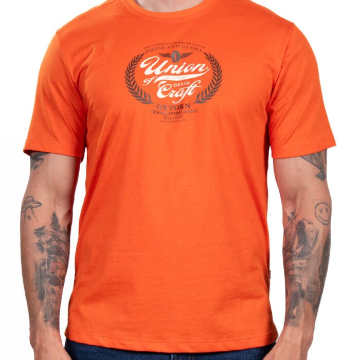Camiseta Hombre Regular Fit Estampado Iron Bull – Naranja