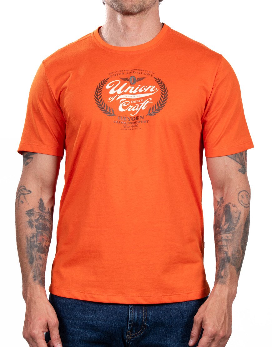 Camiseta Hombre Regular Fit Estampado Iron Bull – Naranja