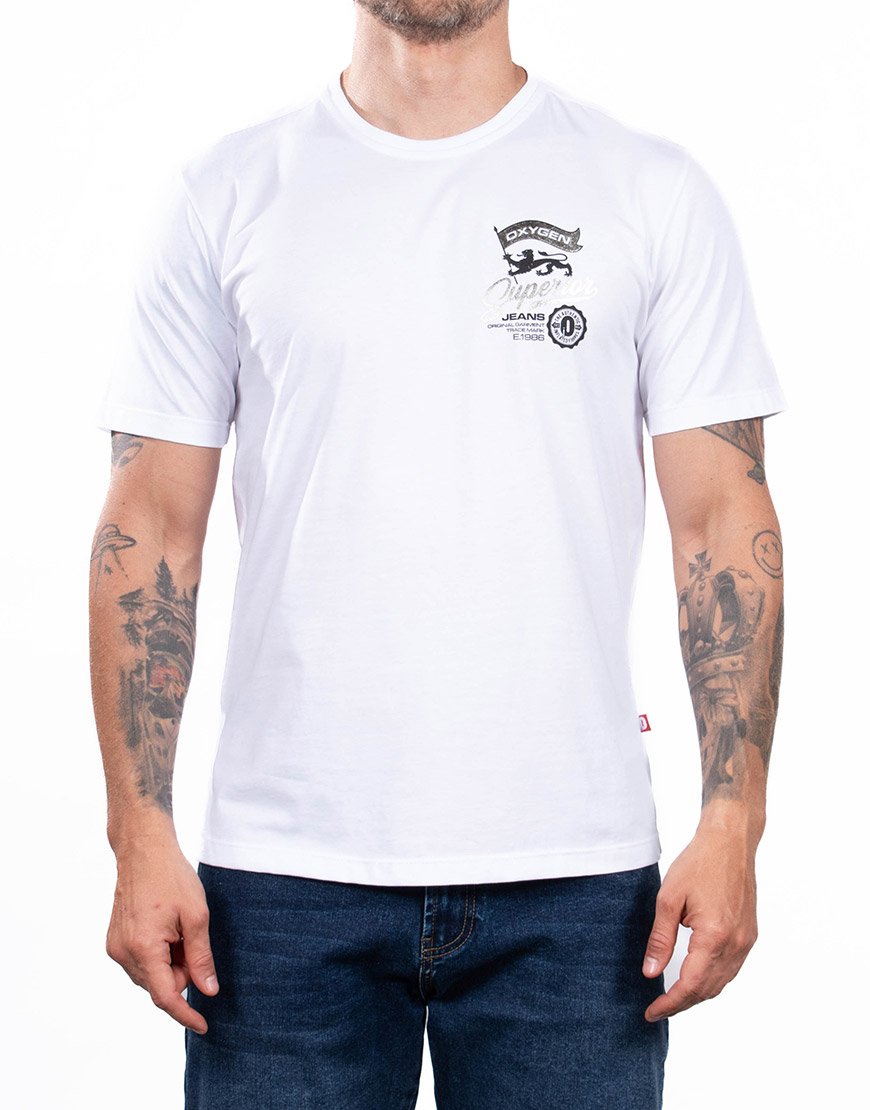 Camiseta Hombre Regular Fit Algodón Estampado León Vintage – Blanco