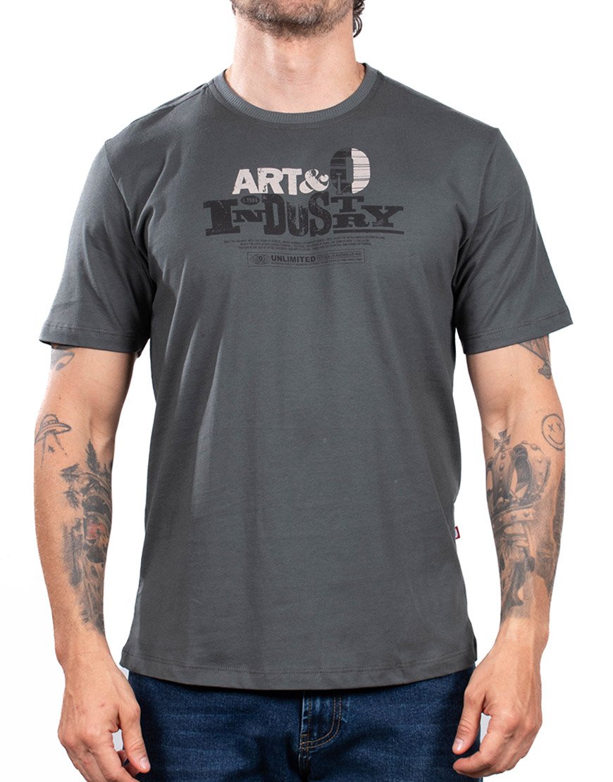 Camiseta Hombre Regular Fit Estampado Oxygen Industry – Gris Oscuro