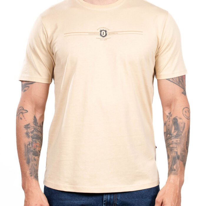 Camiseta Hombre Regular Fit Algodón Estampado Lineal – Beige