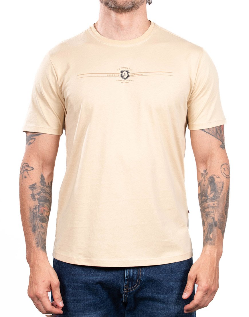 Camiseta Hombre Regular Fit Algodón Estampado Lineal – Beige