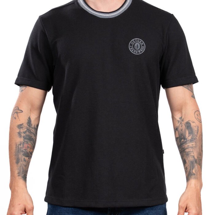 Camiseta Hombre Regular Fit Algodón Texturizado Cuello Tejido – Negro