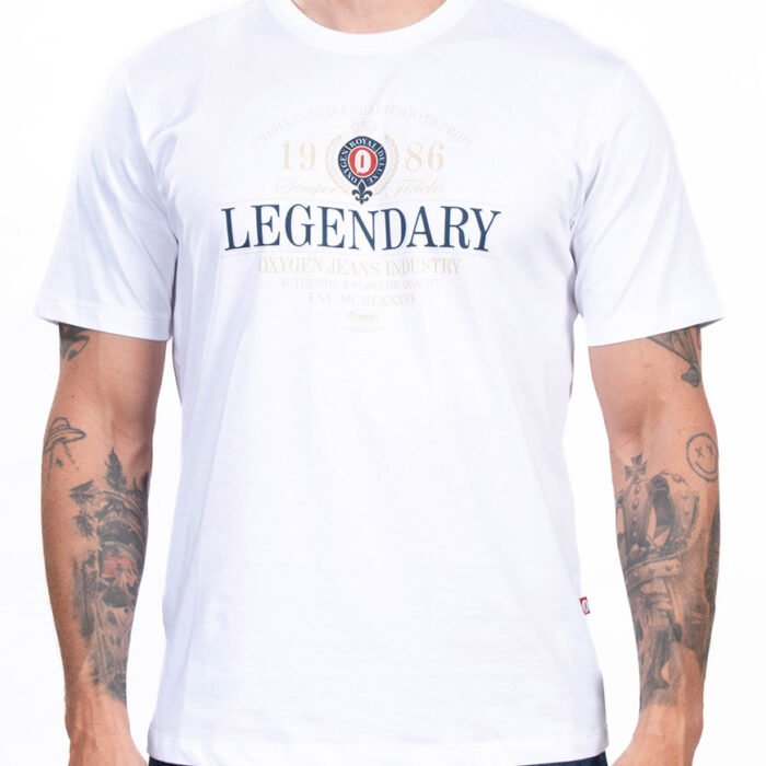 Camiseta Hombre Regular Fit Estampado Legendary Badge – Blanco