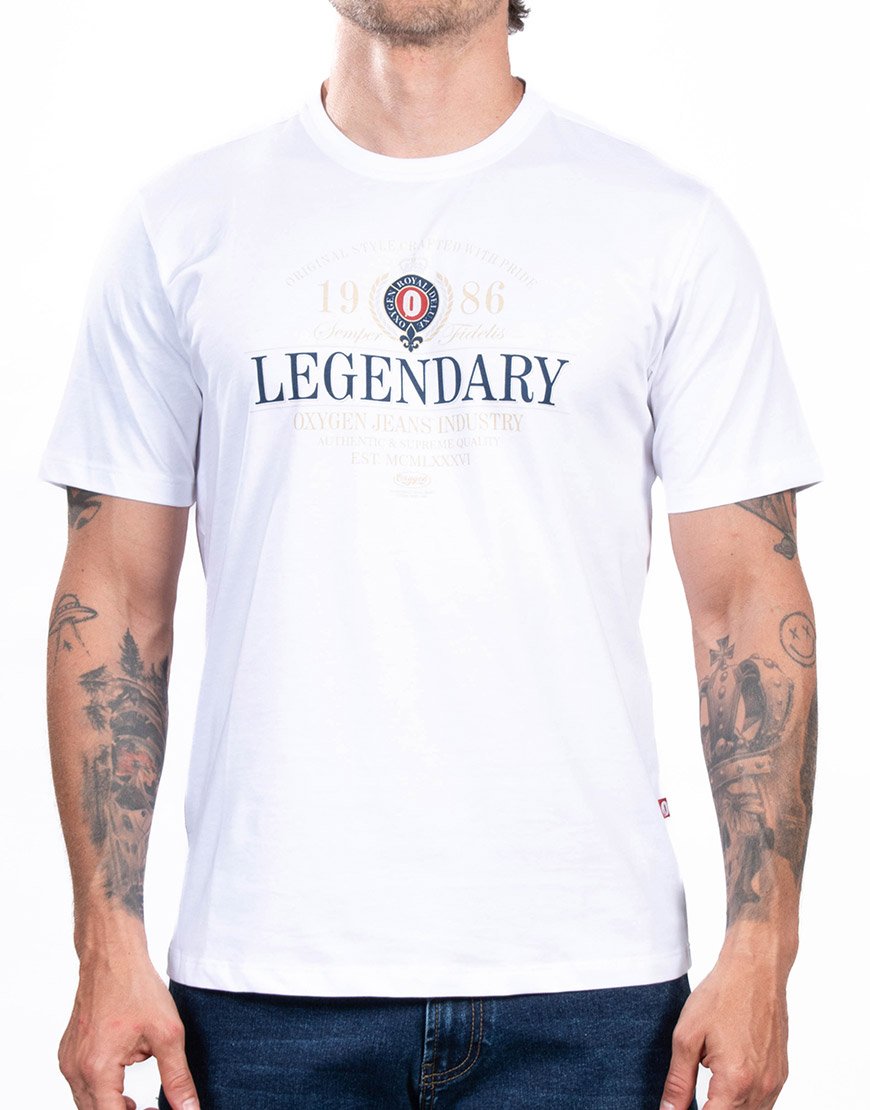 Camiseta Hombre Regular Fit Estampado Legendary Badge – Blanco