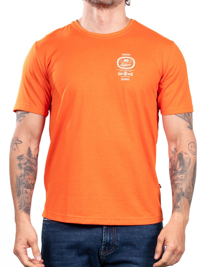 Camiseta Hombre Regular Fit Tropical Deluxe Algodón Premium – Naranja