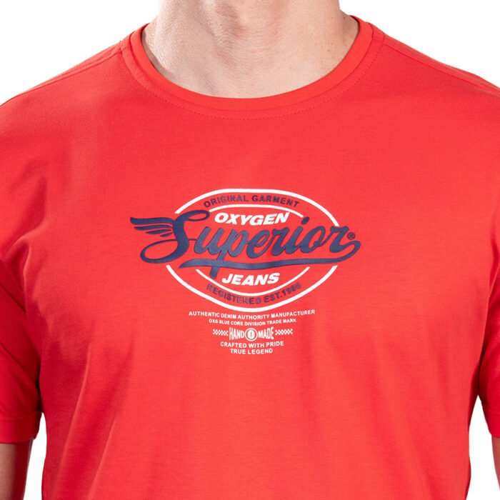 Camiseta Hombre Regular Fit Estampado en Relieve Superior – Rojo
