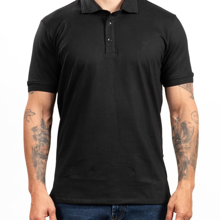 Polo Hombre Algodón Regular Fit con Bordado Tonal – Negro