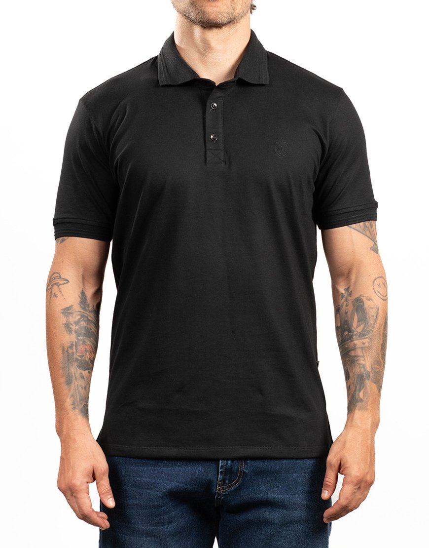 Polo Hombre Algodón Regular Fit con Bordado Tonal – Negro