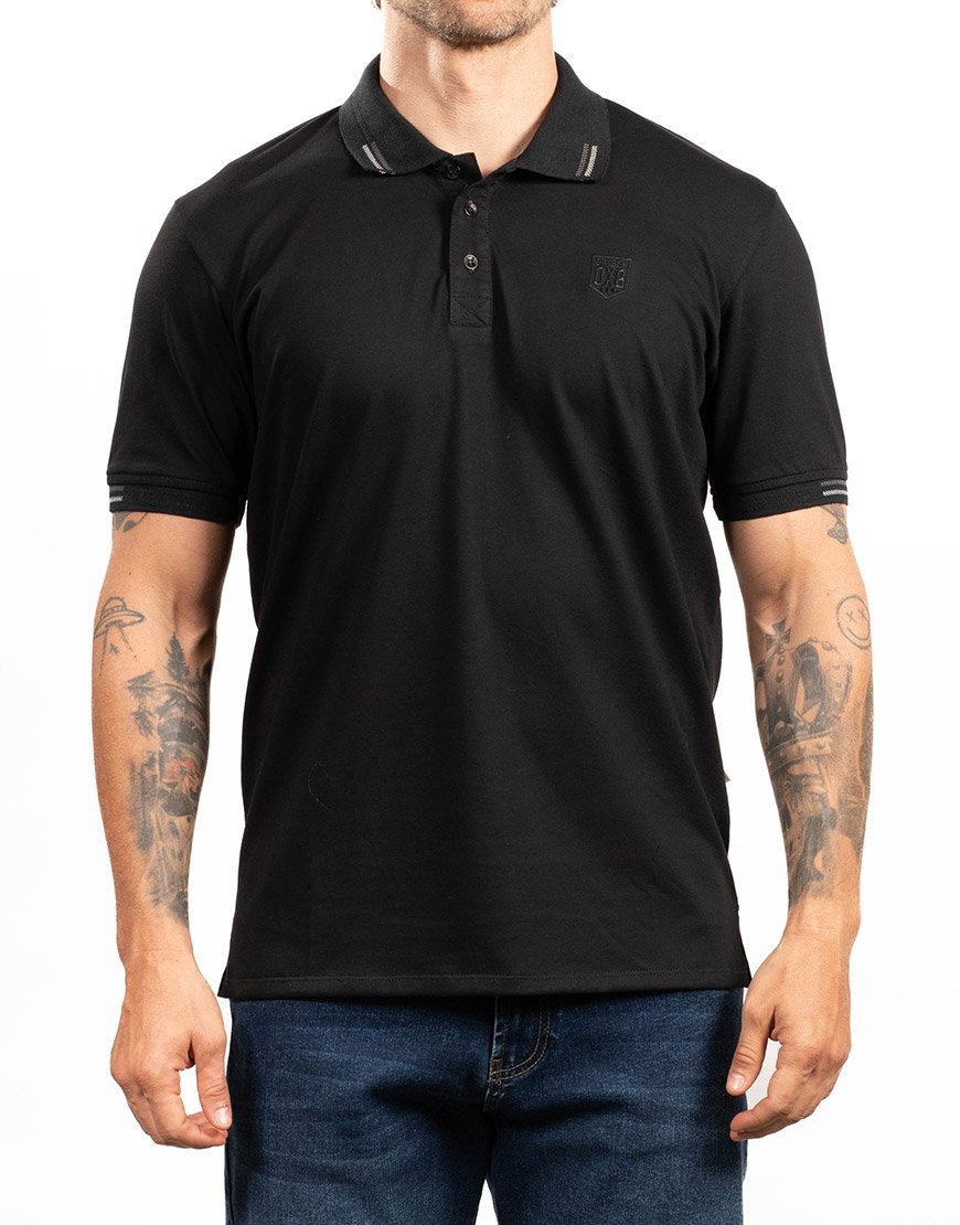 Polo Hombre Slim Fit con Aplique Tonal – Negro