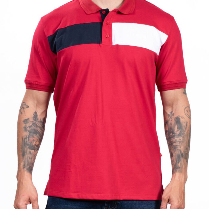 Polo Hombre Algodón Bloques de Color Rojo – Azul y Blanco