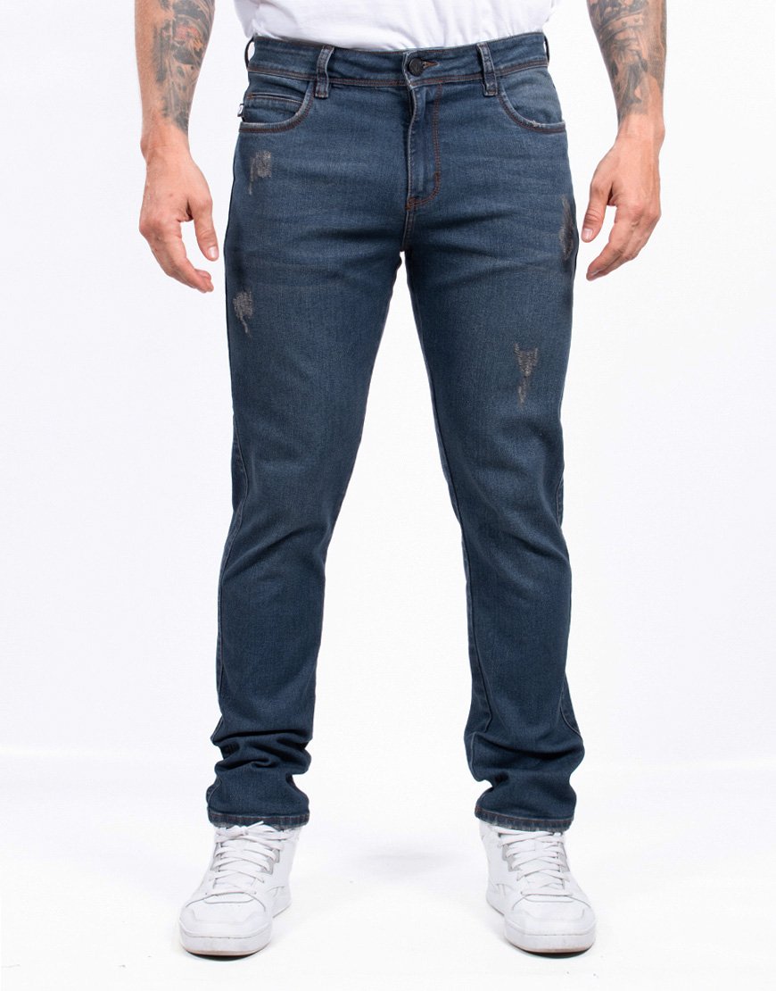 Jean Hombre Slim Fit Skinny Stretch Denim Elástico con Desgaste