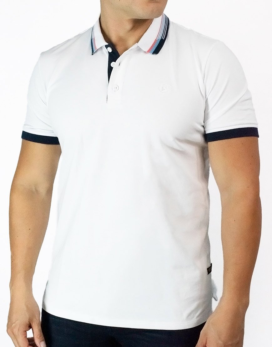 Polo Hombre Algodón Regular Fit con Detalles Multicolores – Blanco