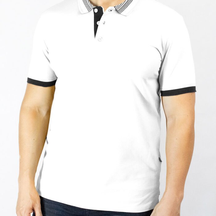 Polo Hombre Algodón Regular Fit con Detalles Contrastantes – Blanco