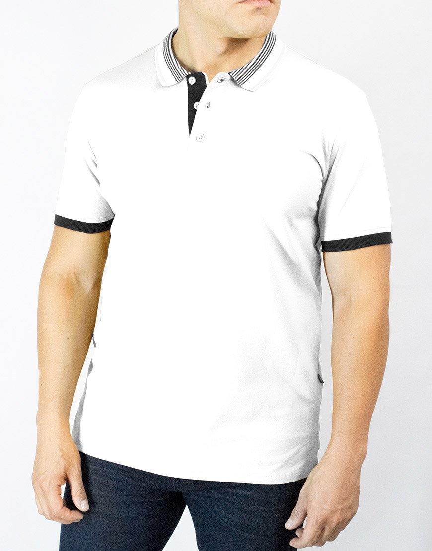 Polo Hombre Algodón Regular Fit con Detalles Contrastantes – Blanco