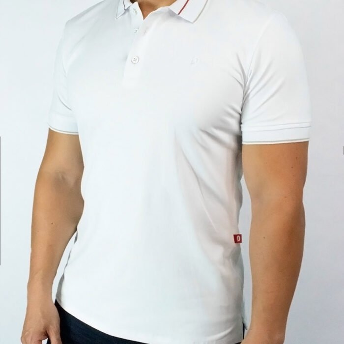 Polo Hombre Algodón Regular Fit con Detalles Tejidos – Blanco