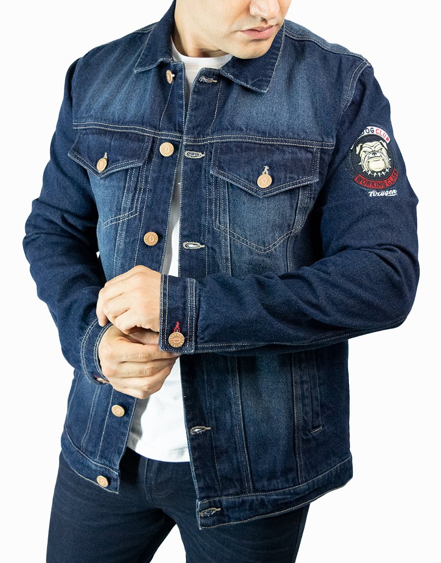 Chaqueta Hombre Denim Rígido Loguero Premium – Azul Oscuro
