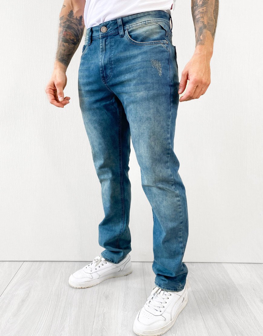 Jean Hombre Tool Fit Skinny Stretch Denim Elástico con Desgaste