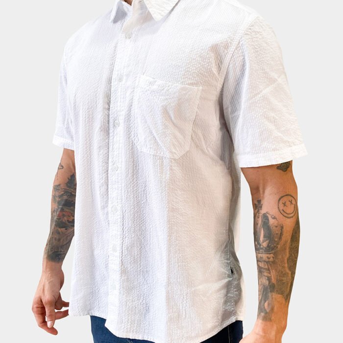 Camisa Hombre Manga Corta Seersucker Algodón – Blanca