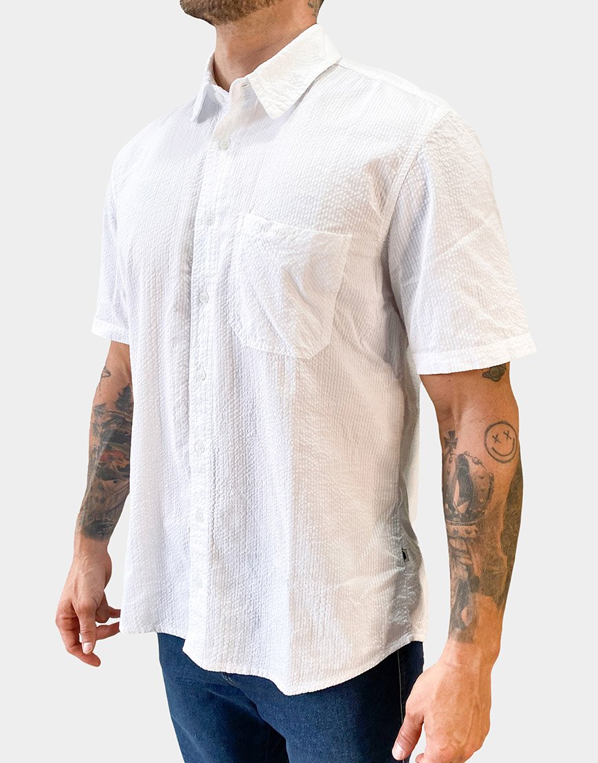 Camisa Hombre Manga Corta Seersucker Algodón – Blanca