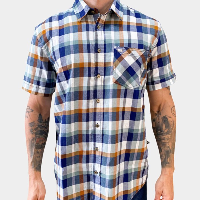 Camisa Hombre Manga Corta Regular Fit Cuadros Multicolor