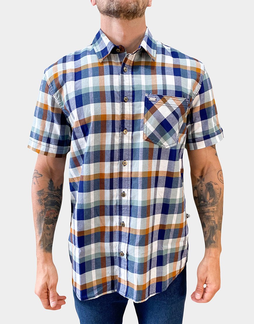 Camisa Hombre Manga Corta Regular Fit Cuadros Multicolor