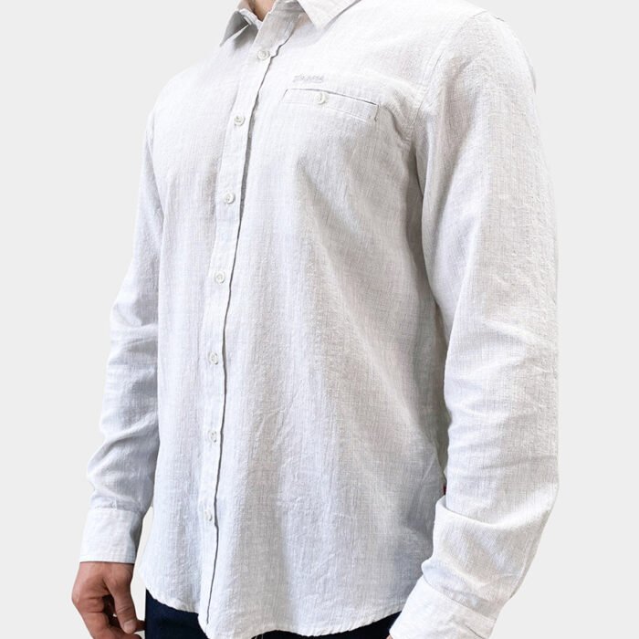 Camisa Hombre Manga Larga Lino Regular Fit – Gris Claro