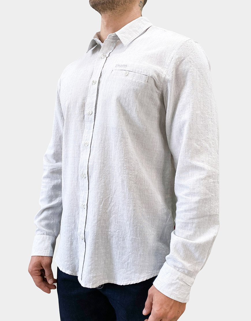 Camisa Hombre Manga Larga Lino Regular Fit – Gris Claro