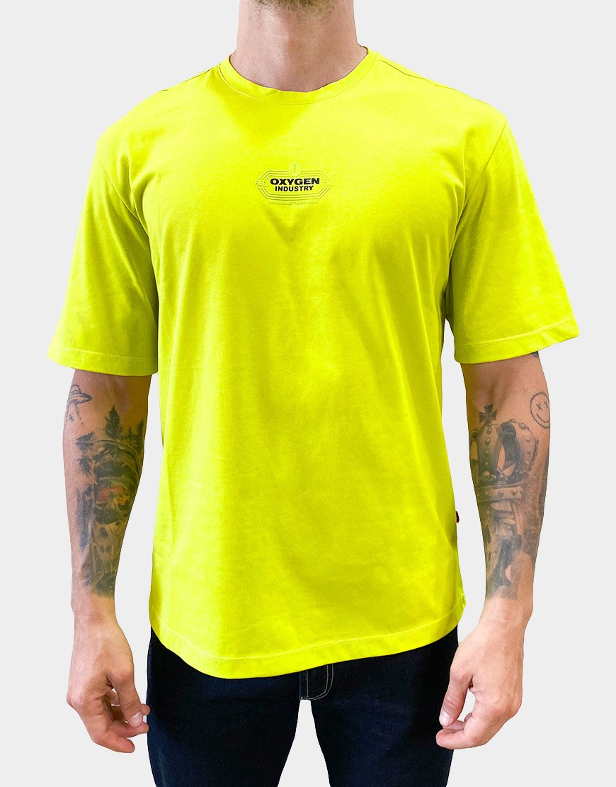 Camiseta Hombre Semi-Oversize Relieve Amarillo Neón